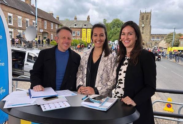 Dani Rowe Commentating La Tour Yorkshire Cycling